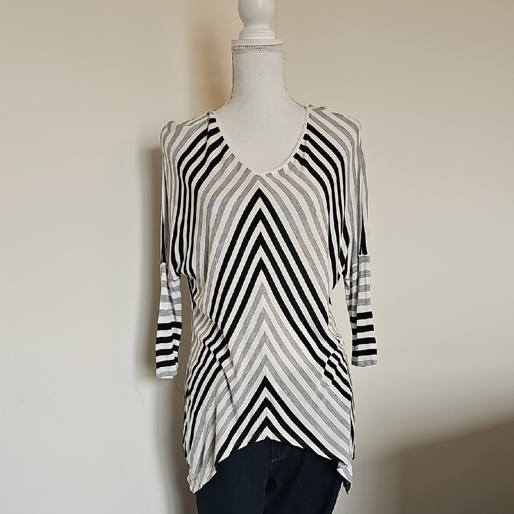 WHBM Striped Black, White And Gret Women's Top